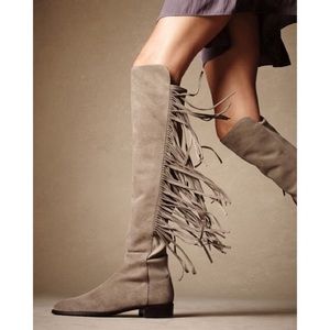 Stuart Weitzman Mane Suede Fringe Over The Knee Boots